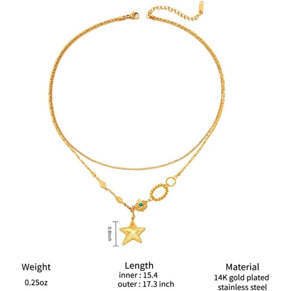 Women's Dainty Gold Trendy Layered Choker Starfish Starfish Turquoise Necklace - Picture 3 of 7